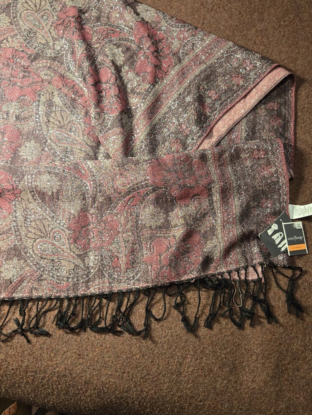 New! Floral And Paisley Wrap Scarf 70x27 Pink Purple And Silver